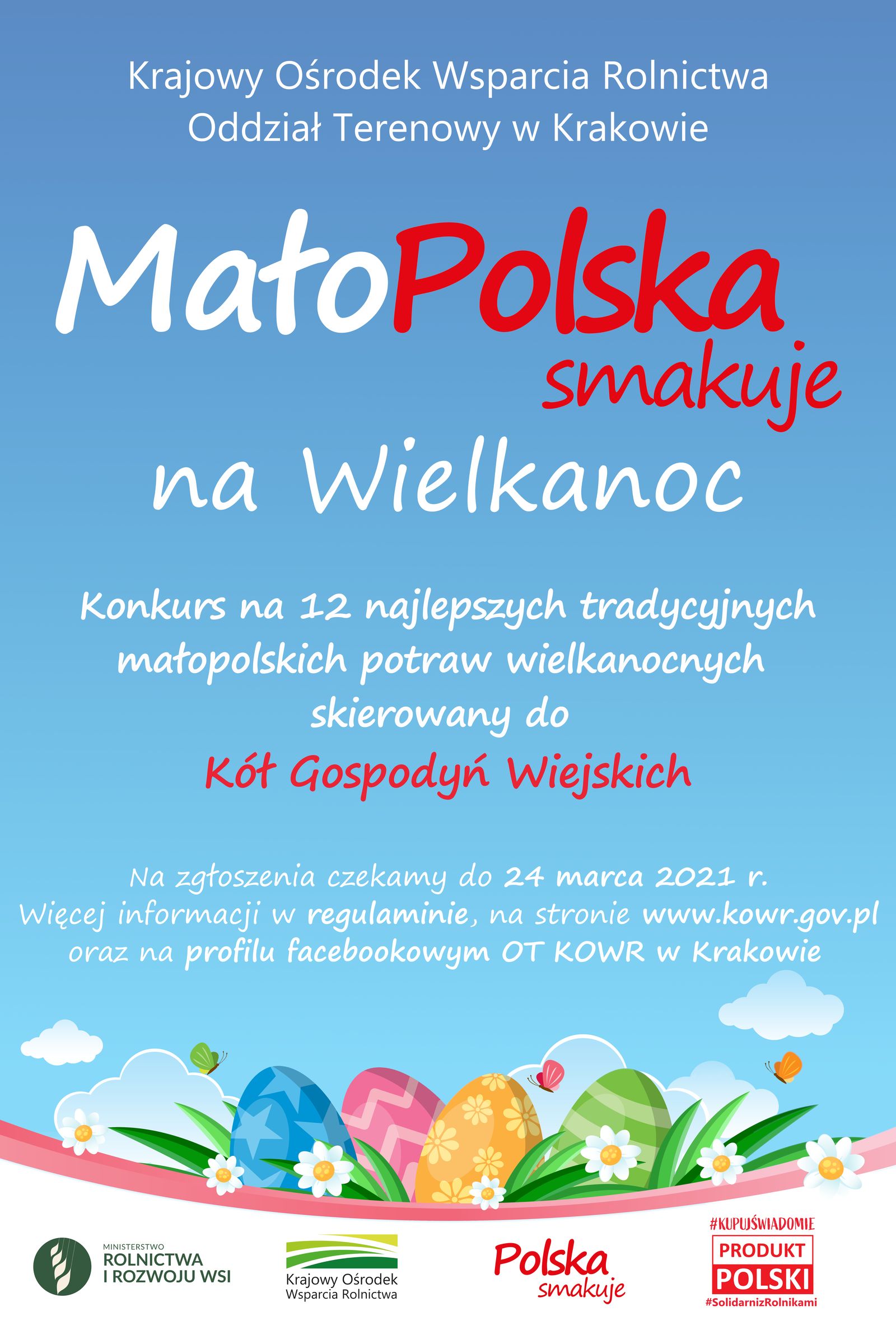 Plakat Małopolska smakuje na Wielkanoc - Konkurs na 12 najlepszych tradycyjnych polskich potraw skierowany do Kół Gospodyń WIejskich